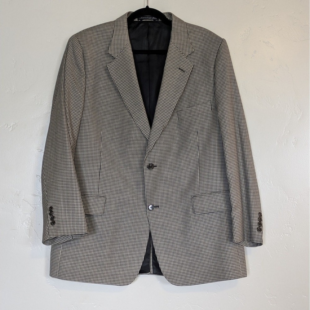 Oak Creek Blazer Mens 44R Tan Black Worsted Wool Houndstooth Sport Coat Dillard